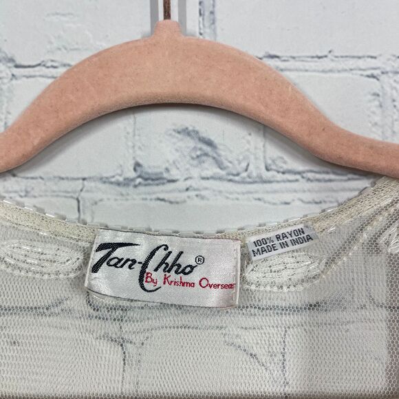 Beaded Embroidered Sheer Blouse Size Small Cottage Fairy Transparent Cover Up - Picture 6 of 12